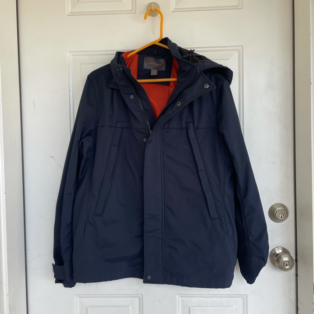 Banana Republic Wind Resistant Hooded Jacket Zip Up Navy